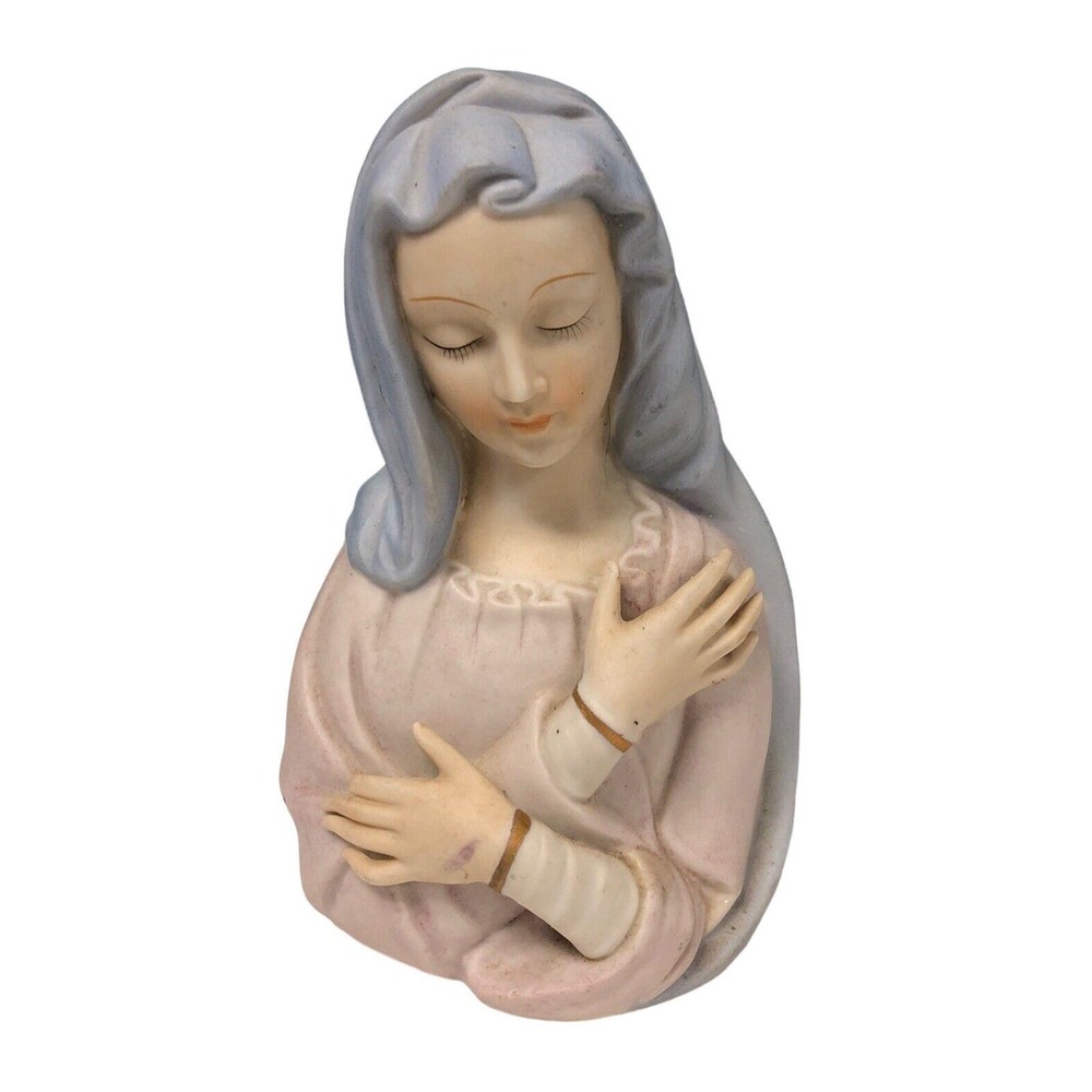 Vtg Dickson 6” Bisque Porc. Madonna Praying Hands Mother Mary Planter Vase Japan